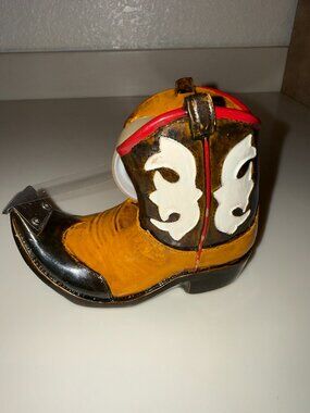 FIGI Vtg Cowboy Western Boot 2001 Rustic Tape Dispenser Ceramic Office w/spool